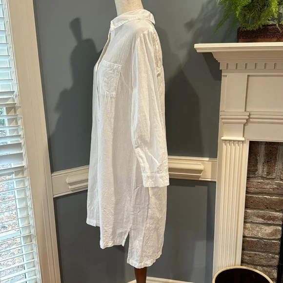 Maternal America white linen like hi lo button down dress or tunic - Picture 4 of 6